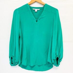 Diane von Furstenberg DVF Emerald Green Silk Blouse Size 0 – Designer Top
